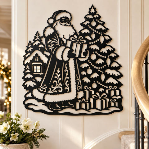 Santa Christmas Tree Laser SVG | Santa Claus with Gifts DXF | Christmas Metal Wall Art | Holiday Plasma Cutting File | Winter Decor SVG HappyDesignStudio 