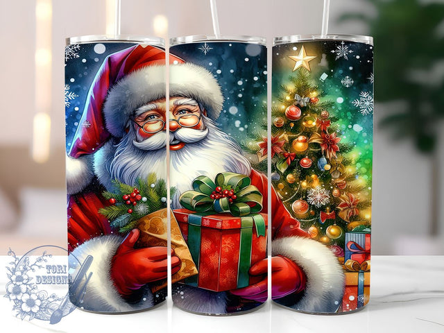 Santa Claus Christmas 20oz Skinny Tumbler PNG, Santa Christmas Tumbler Sublimation Wrap, Straight & Tapered Tumbler Wrap, Instant Digital Download Sublimation ToriDesigns 