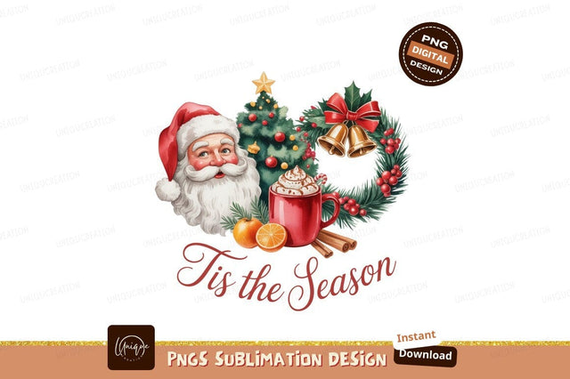 Santa Claus Christmas Tree Wreath Hot Chocolate image Sublimation Designangry 