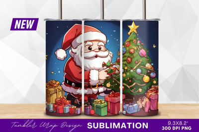 Santa claus decorating christmas tree tumbler png Sublimation Regulrcrative 