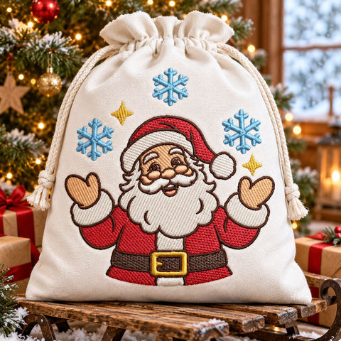 Santa Claus Embroidery Design | Cute Christmas Santa with Snowflakes | Holiday Machine Embroidery | 5 Sizes | PES DST JEF VP3 Embroidery/Applique DESIGNS HappyDesignStudio 