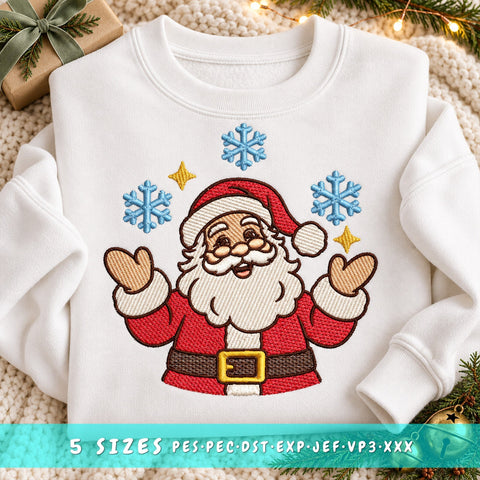 Santa Claus Embroidery Design | Cute Christmas Santa with Snowflakes | Holiday Machine Embroidery | 5 Sizes | PES DST JEF VP3 Embroidery/Applique DESIGNS HappyDesignStudio 