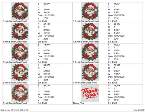 Santa Claus Floral Christmas Embroidery Design – Cute Santa Poinsettia Holly Holiday Machine Embroidery File Embroidery/Applique DESIGNS PatternFeed8 