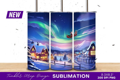 Santa Claus Flying Over Snowy Village At Night Sublimation Regulrcrative 