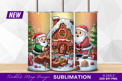 Santa claus gingerbread house tumbler png design Sublimation Regulrcrative 