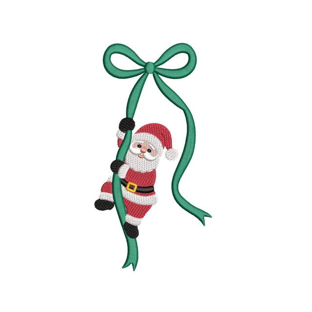 Santa Claus Hanging on Ribbon Bow Machine Embroidery Design for 5x7 6x10 Digital File Embroidery/Applique DESIGNS Nino Nadaraia 