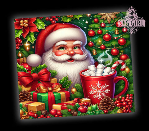 Santa Claus, Hot Cocoa, Christmas Tree, Tumbler Wrap, 20oz Tumbler, Sublimation Design, Holiday Gift Sublimation SvggirlplusArt 