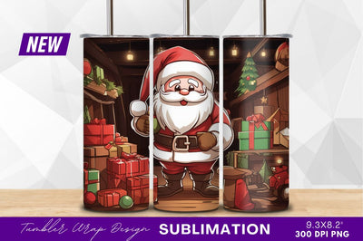 Santa claus in workshop holding tumbler png Sublimation Regulrcrative 
