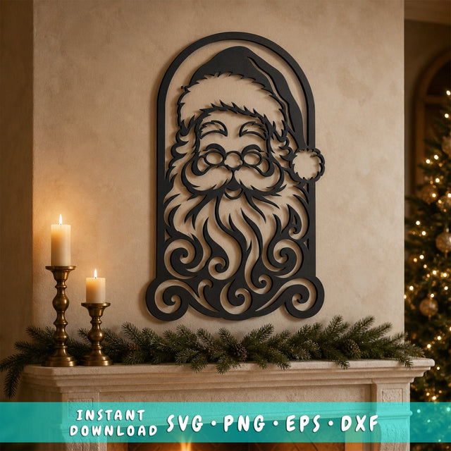 Santa Claus Laser SVG | Christmas Santa DXF | Santa Face Svg | Christmas Laser Cut File | Santa Metal Wall Art | Holiday CNC Plasma File SVG HappyDesignStudio 