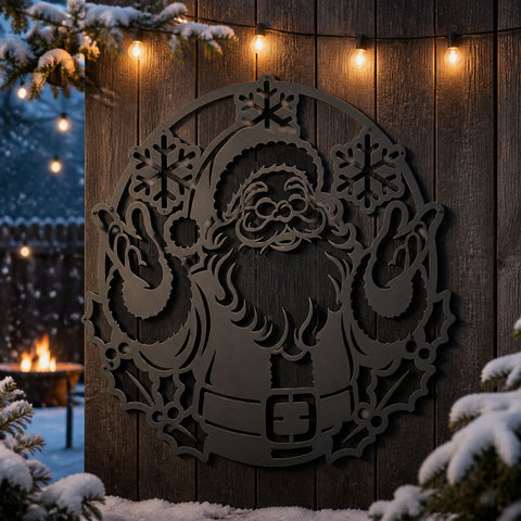 Santa Claus Laser SVG | Santa Metal Wall Art DXF | Christmas CNC Cut File | Santa and Snowflakes Wall Decor Svg SVG HappyDesignStudio 
