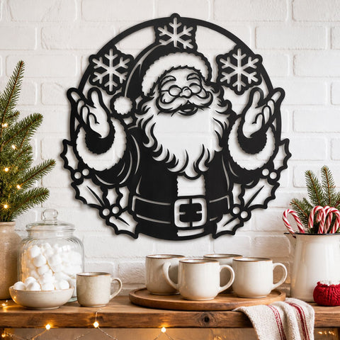 Santa Claus Laser SVG | Santa Metal Wall Art DXF | Christmas CNC Cut File | Santa and Snowflakes Wall Decor Svg SVG HappyDesignStudio 