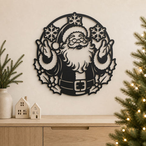 Santa Claus Laser SVG | Santa Metal Wall Art DXF | Christmas CNC Cut File | Santa and Snowflakes Wall Decor Svg SVG HappyDesignStudio 