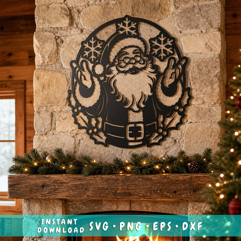 Santa Claus Laser SVG | Santa Metal Wall Art DXF | Christmas CNC Cut File | Santa and Snowflakes Wall Decor Svg SVG HappyDesignStudio 