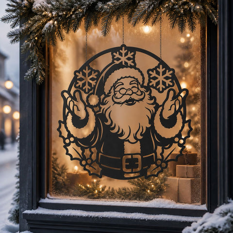 Santa Claus Laser SVG | Santa Metal Wall Art DXF | Christmas CNC Cut File | Santa and Snowflakes Wall Decor Svg SVG HappyDesignStudio 