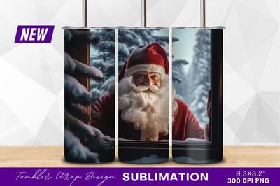 Santa claus looking through snowy window tumbler png Sublimation Regulrcrative 