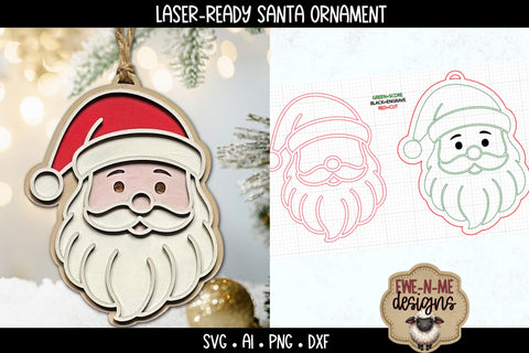 Santa Claus Ornament Laser Ready SVG | Laser Ready SVG SVG Ewe-N-Me Designs 
