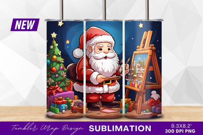 Santa claus painting christmas scene tumbler png Sublimation Regulrcrative 