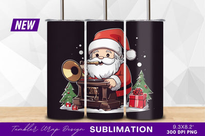 Santa claus playing trumpet on record player Sublimation Regulrcrative 