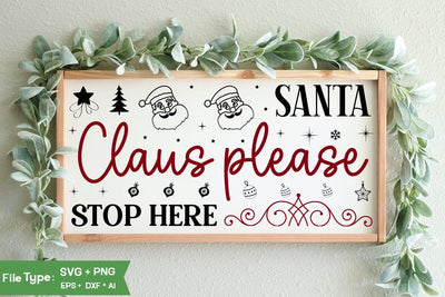 Santa Claus Please Stop Here Sign SVG Design, Christian Round Ornaments, Nativity Christmas SVG Design, Christmas SVG Design, Christmas SVG Design SVG DesignPlante 503 