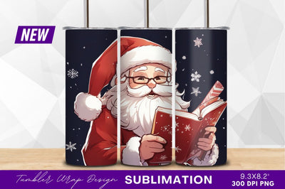 Santa claus reading christmas list tumbler png Sublimation Regulrcrative 