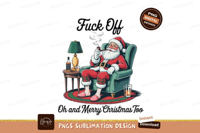 Santa Claus relaxing smoking pipe drinking whiskey Sublimation Designangry 