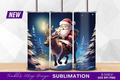 Santa claus rides reindeer through winter wonderland night Sublimation Regulrcrative 