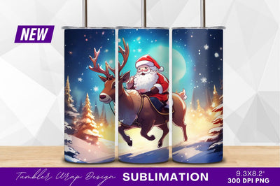Santa claus riding reindeer in winter night Sublimation Regulrcrative 