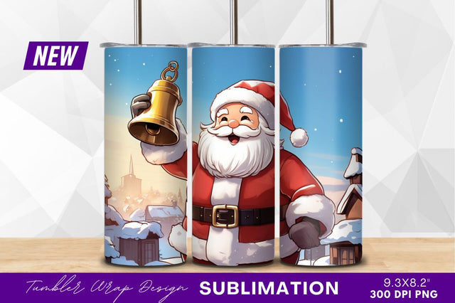 Santa claus ringing bell in snowy village Sublimation Regulrcrative 