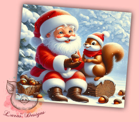 Santa Claus Squirrel Tumbler, Christmas Squirrel Design, 20oz Tumbler Wrap, Holiday Drinkware, Cute Christmas Tumbler, Sublimation PNG, Festive Squirrel Art Sublimation Lara' s Designs 