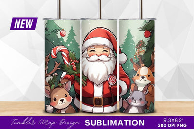 Santa claus with cute animals christmas scene Sublimation Regulrcrative 