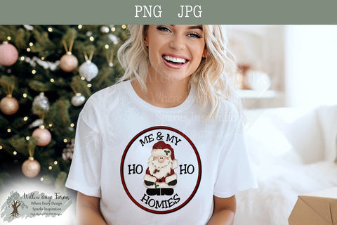Santa Claus with Gingerbread Men – "Me & My Ho Ho Homies" Original Hand-Drawn Cute Santa with Gingerbread png Christmas design for ornament Sublimation Willow Paige Farms 