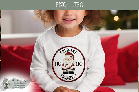 Santa Claus with Gingerbread Men – "Me & My Ho Ho Homies" Original Hand-Drawn Cute Santa with Gingerbread png Christmas design for ornament Sublimation Willow Paige Farms 