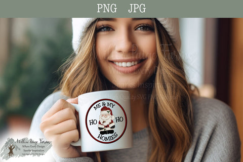 Santa Claus with Gingerbread Men – "Me & My Ho Ho Homies" Original Hand-Drawn Cute Santa with Gingerbread png Christmas design for ornament Sublimation Willow Paige Farms 