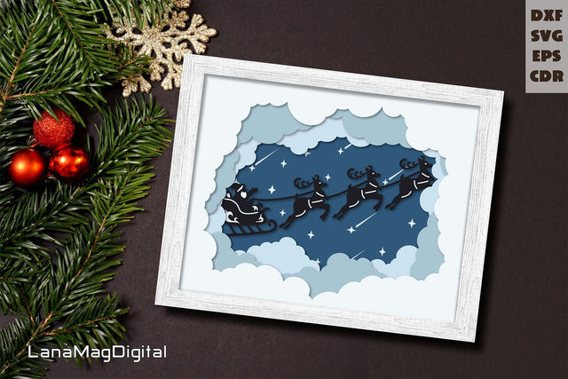 Santa Claus with Reindeer svg Christmas layered mandala svg 3D Paper LanaMagDigital 