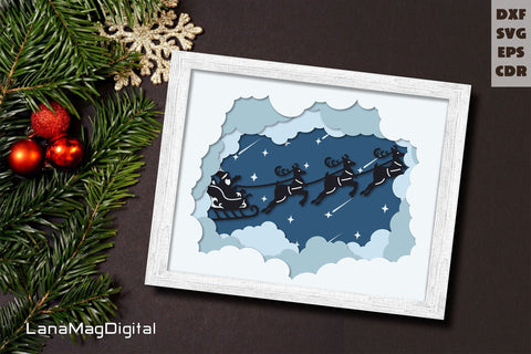 Santa Claus with Reindeer svg Christmas layered mandala svg 3D Paper LanaMagDigital 