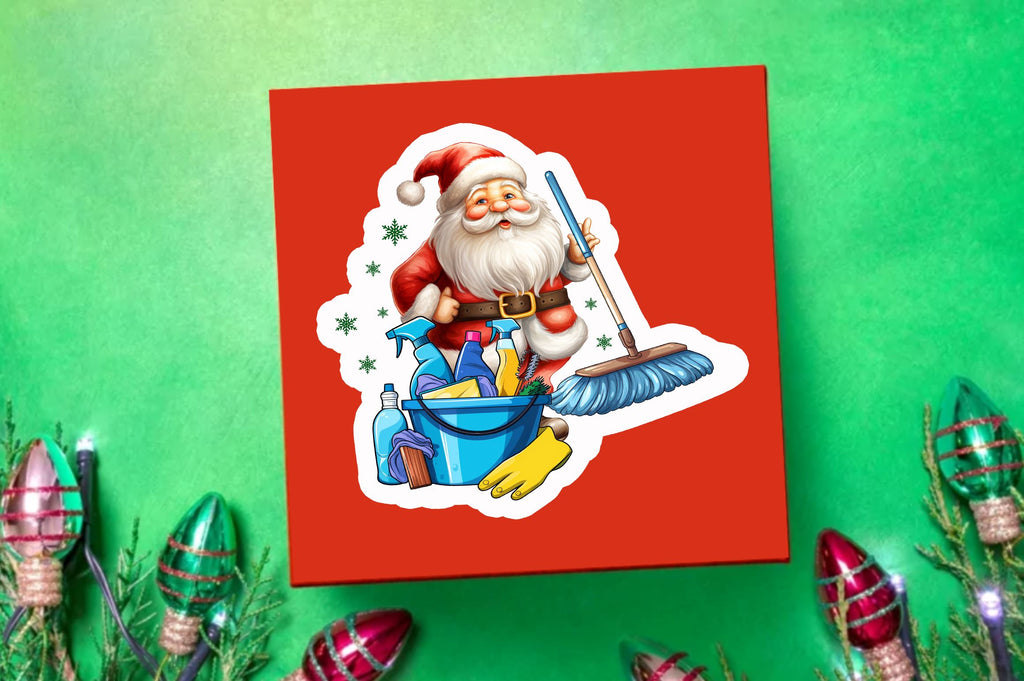 Santa cleaning man Sticker Design - So Fontsy