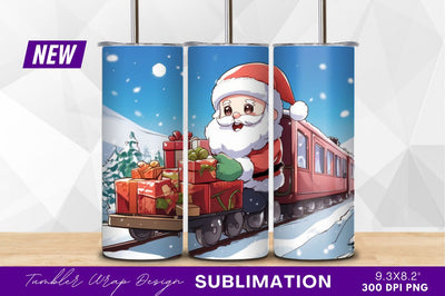 Santa delivering gifts by train in winter Sublimation Regulrcrative 