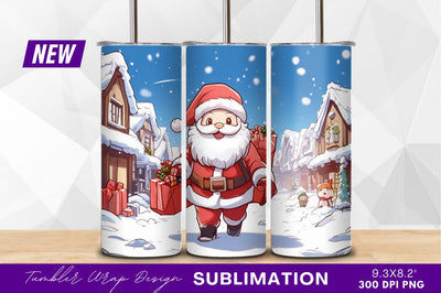Santa delivering presents in snowy town tumbler png Sublimation Regulrcrative 