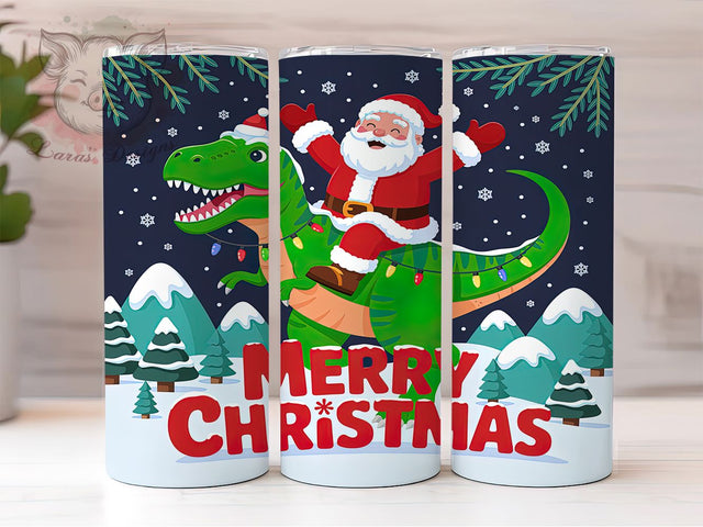 Santa Dinosaur Merry Rexmas Tumbler, Funny Christmas Dino Wrap, Merry Rexmas Sublimation, Holiday Dinosaur Cup, 20Oz Skinny Tumbler Wrap, Silly Santa Mug, Festive Dino Design Sublimation Lara' s Designs 