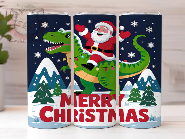 Santa Dinosaur Merry Rexmas Tumbler, Funny Christmas Dino Wrap, Merry Rexmas Sublimation, Holiday Dinosaur Cup, 20Oz Skinny Tumbler Wrap, Silly Santa Mug, Festive Dino Design Sublimation Lara' s Designs 