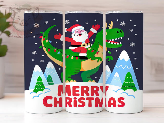 Santa Dinosaur Merry Rexmas Tumbler, Funny Christmas Dino Wrap, Merry Rexmas Sublimation, Holiday Dinosaur Cup, 20Oz Skinny Tumbler Wrap, Silly Santa Mug, Festive Dino Design Sublimation Lara' s Designs 