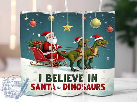 Santa Dinosaurs Christmas Tumbler Wrap, Santa Dinosaurs, Dinosaur Tumbler, 20oz Tumbler Wrap, Sublimation Design, Christmas Gift, Kids Holiday Drinkware, Fun Santa Decor Sublimation ToriDesigns 