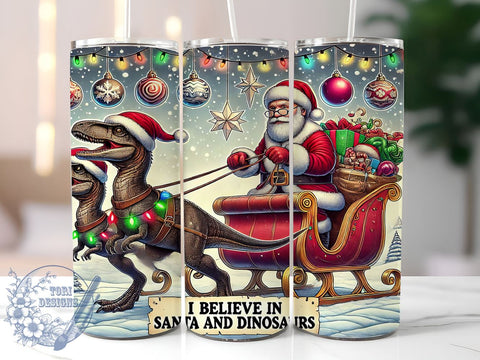 Santa Dinosaurs Christmas Tumbler Wrap, Santa Dinosaurs, Dinosaur Tumbler, 20oz Tumbler Wrap, Sublimation Design, Christmas Gift, Kids Holiday Drinkware, Fun Santa Decor Sublimation ToriDesigns 