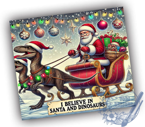 Santa Dinosaurs Christmas Tumbler Wrap, Santa Dinosaurs, Dinosaur Tumbler, 20oz Tumbler Wrap, Sublimation Design, Christmas Gift, Kids Holiday Drinkware, Fun Santa Decor Sublimation ToriDesigns 