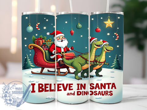 Santa Dinosaurs Christmas Tumbler Wrap, Santa Dinosaurs, Dinosaur Tumbler, 20oz Tumbler Wrap, Sublimation Design, Christmas Gift, Kids Holiday Drinkware, Fun Santa Decor Sublimation ToriDesigns 