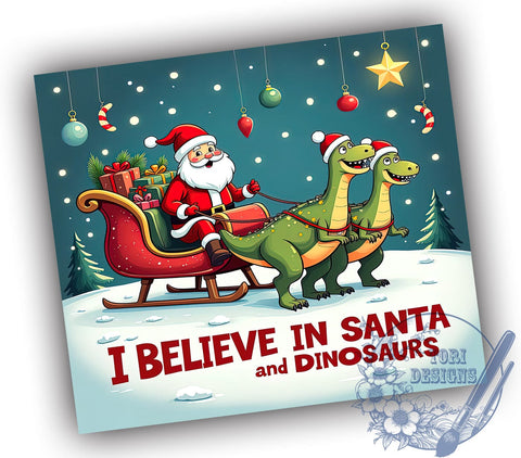 Santa Dinosaurs Christmas Tumbler Wrap, Santa Dinosaurs, Dinosaur Tumbler, 20oz Tumbler Wrap, Sublimation Design, Christmas Gift, Kids Holiday Drinkware, Fun Santa Decor Sublimation ToriDesigns 