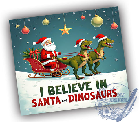 Santa Dinosaurs Christmas Tumbler Wrap, Santa Dinosaurs, Dinosaur Tumbler, 20oz Tumbler Wrap, Sublimation Design, Christmas Gift, Kids Holiday Drinkware, Fun Santa Decor Sublimation ToriDesigns 