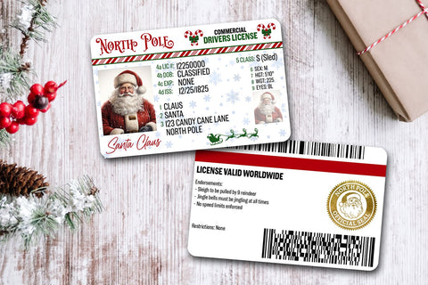 Santa Drivers License PNG | Printable Santa License Sublimation B Renee Design 