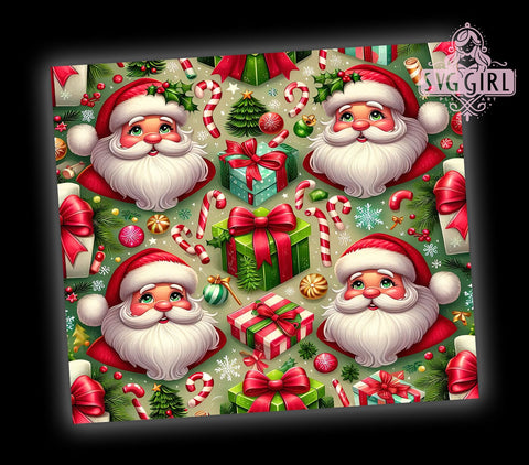 Santa Face Tumbler, Christmas Tree Wrap, 20oz Tumbler Sublimation, Holiday Drinkware, Festive Tumblers, Cute Christmas Decor, Santa Gift Ideas Sublimation SvggirlplusArt 