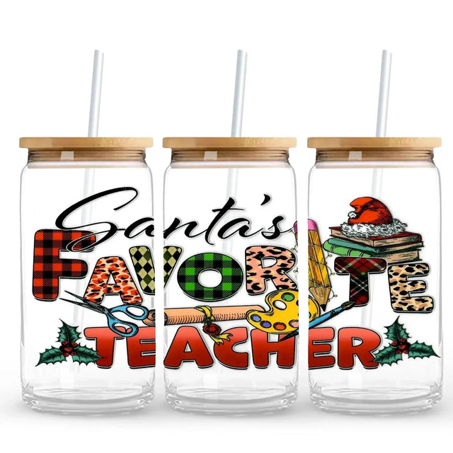 Santa Favorite Teacher 9.7 x 4.3 UV DTF Wrap Only (Cup NOT Included) Physical DIY Craft Warehouse 